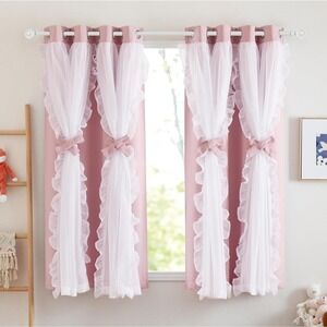 Blush‎ Pink Sheer Curtains with Grommets 52x63 Set of 2 Panels Faux Linen Drapes
